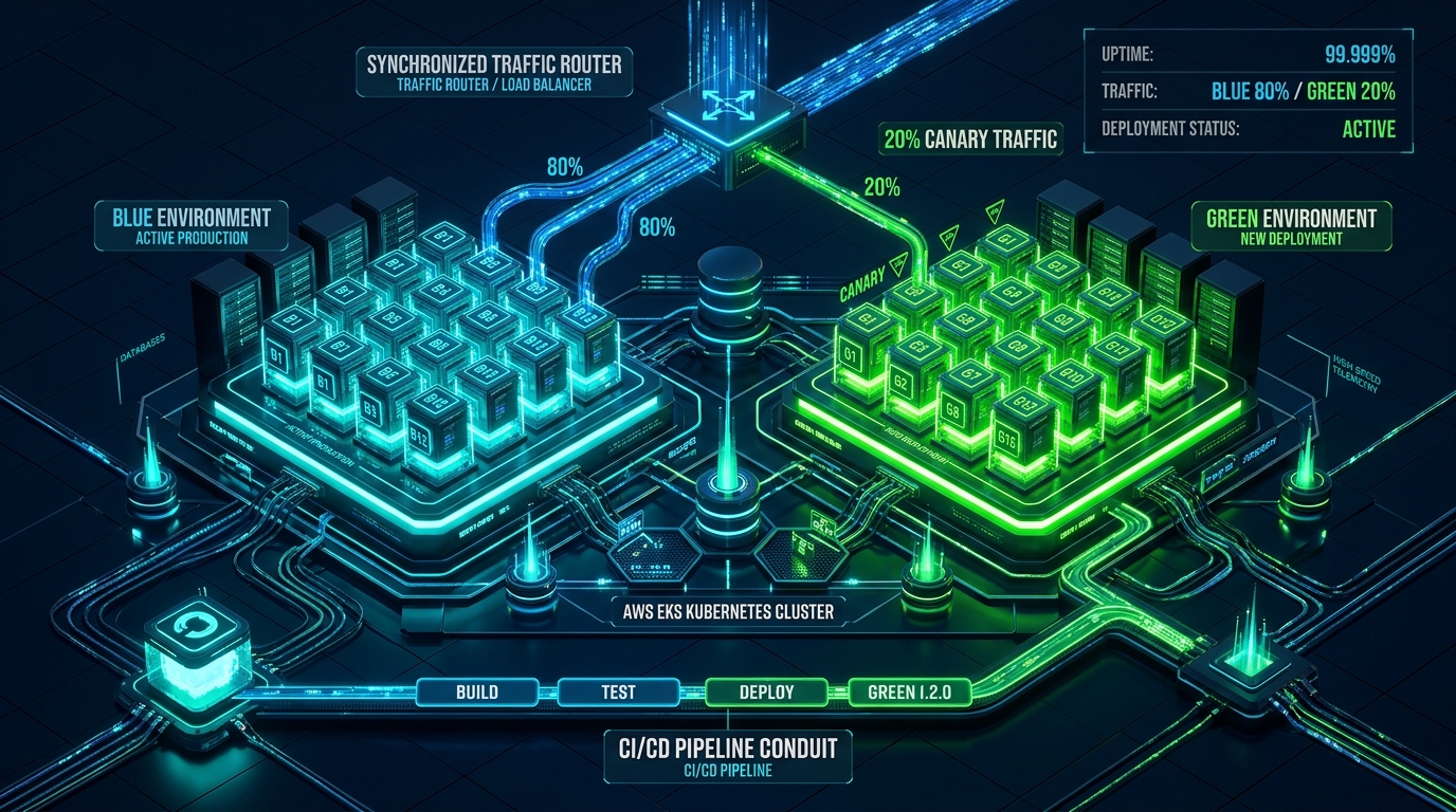 Zero-downtime blue-green and canary deployment architecture diagram